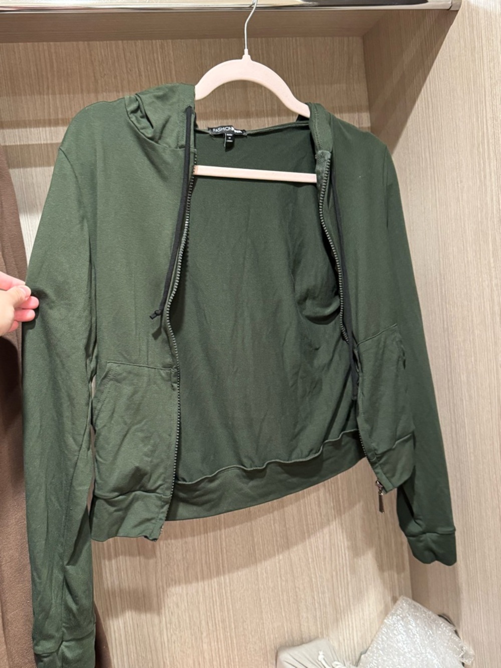 Fashion Nova Olive Hooded Jacket w Black Stripe